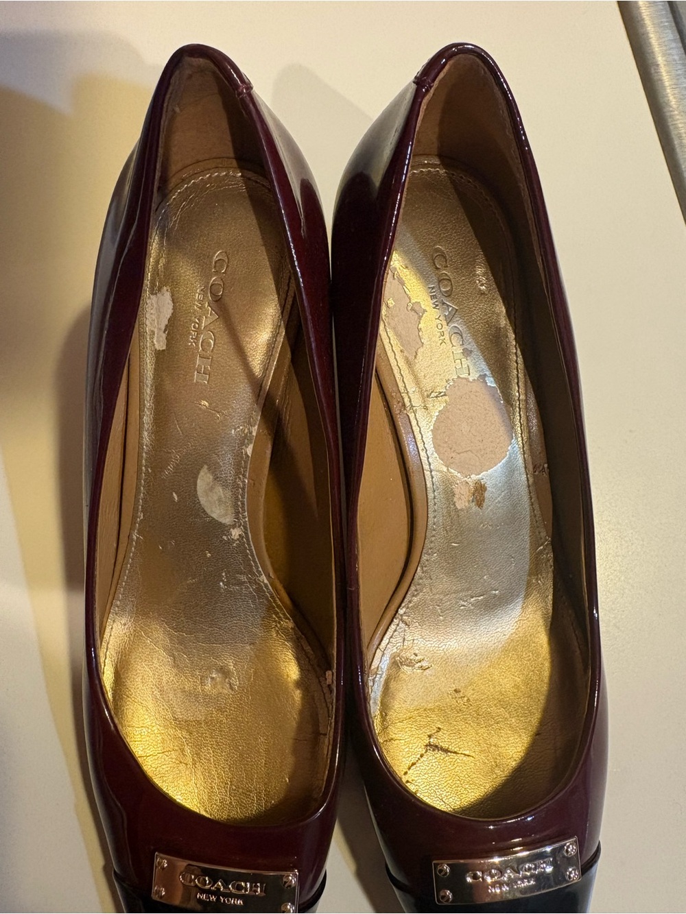 Coach Burgundy and Black Patent Pointed Toe Pumps - Picture 8 of 10